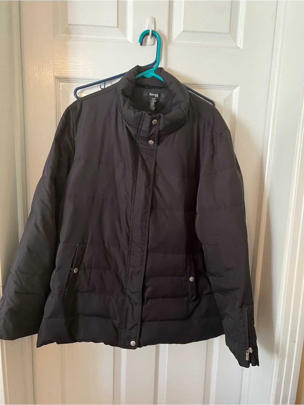 Style & Co. Black Quilted Puffer Coat with Stand Collar